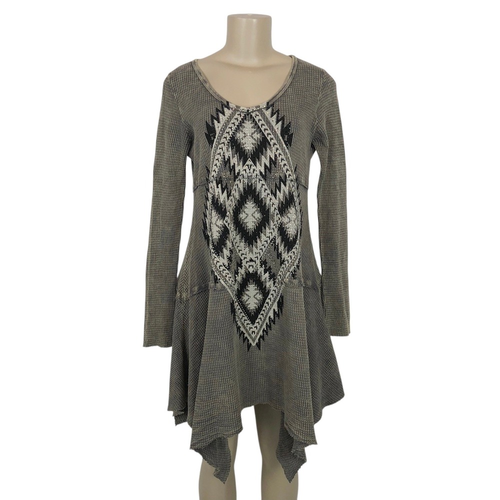Vocal Southwestern Waffle Knit Tunic Sweater Dress Medium Cowgirl Western Boho